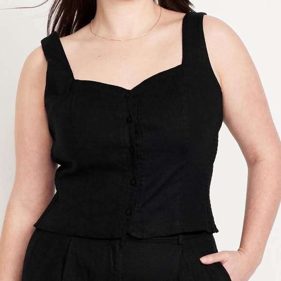 Old Navy Tops - Old Navy Black Button-Front Linen-Blend Vest